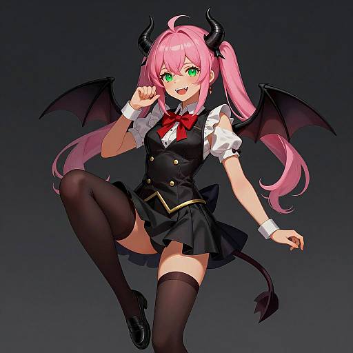 Anime Demon Girl with Pink Hair Illustration