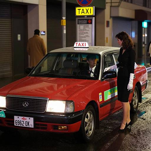 Vintage Taxi in Rainy Night Scene