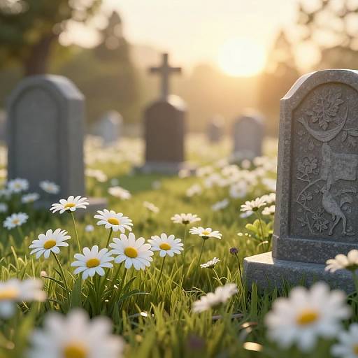Serene Sunrise Graveyard with Daisies