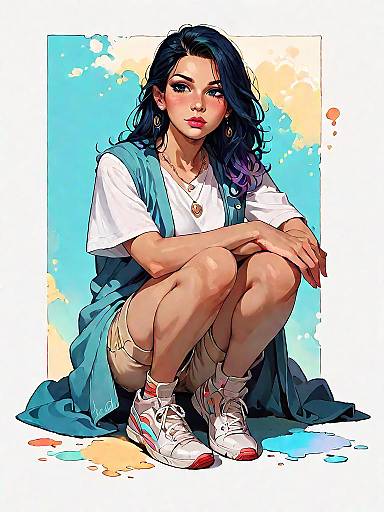 Casual Woman Sitting in Faux Shearling Vest