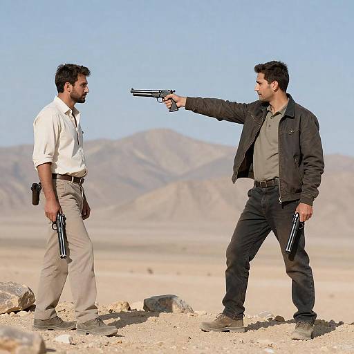 Dramatic Standoff in Desert Landscape