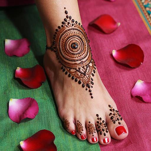 Intricate Henna Foot with Rose Petals