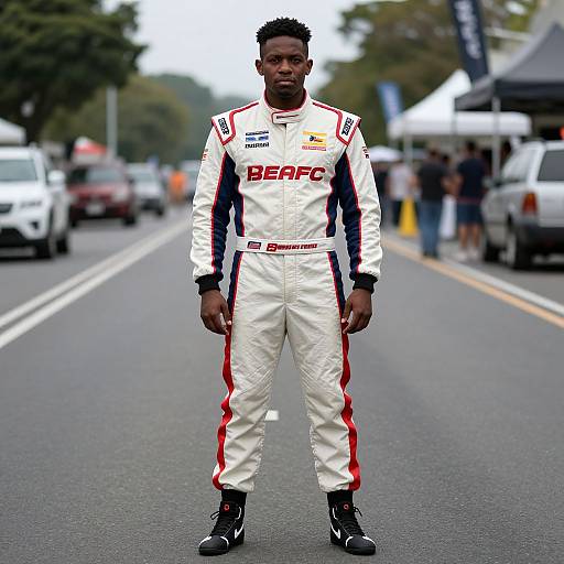 Man in Racer Costume on Street