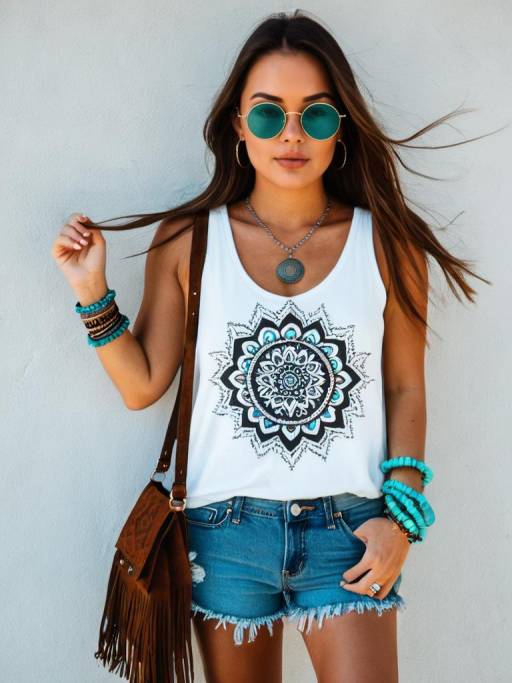Bohemian Style Woman in Denim and Accessories