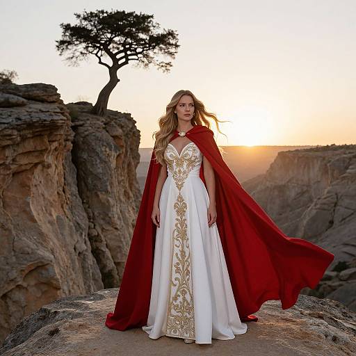 Elegant Woman in Dramatic Rocky Landscape