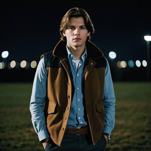 Young man in brown vest at night