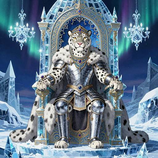 Armored Snow Leopard Empress on Ice Throne