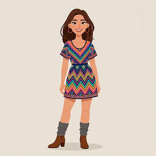 Bohemian Woman in Chevron Dress