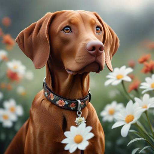 Realistic Vizsla Dog Among Flowers