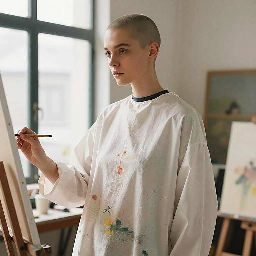 Shaved Head Female Artist Portrait