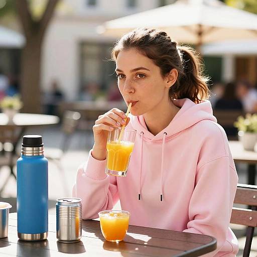 Woman Drinking Orange Juice Outdoors