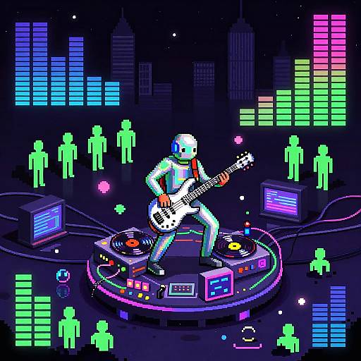 Pixel Art Space Jazz Bassist Performance