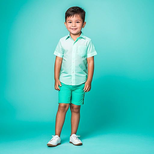 Happy Little Boy in Mint Outfit