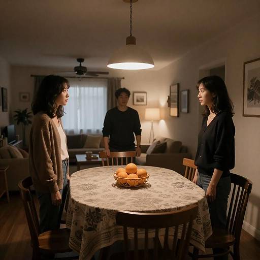 Cozy Dinner Gathering in Dim Lighting