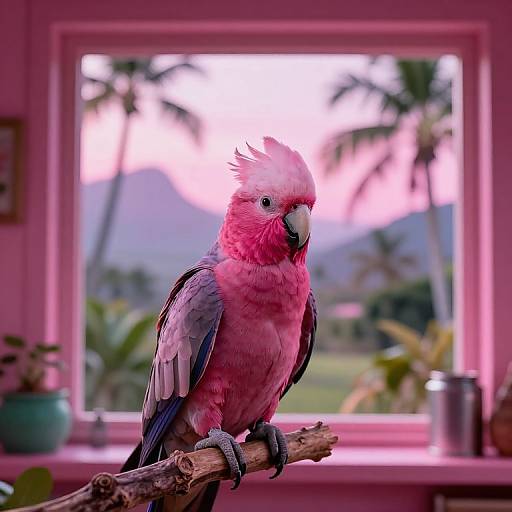 Surreal Pink Parrot Tropical Scene