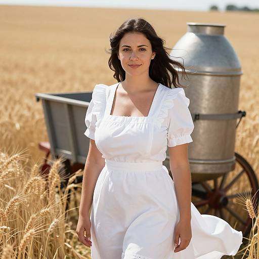 Realistic Milkmaid Portrait in Wheat Field
