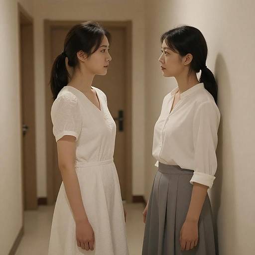 Two Women in a Serene Hallway
