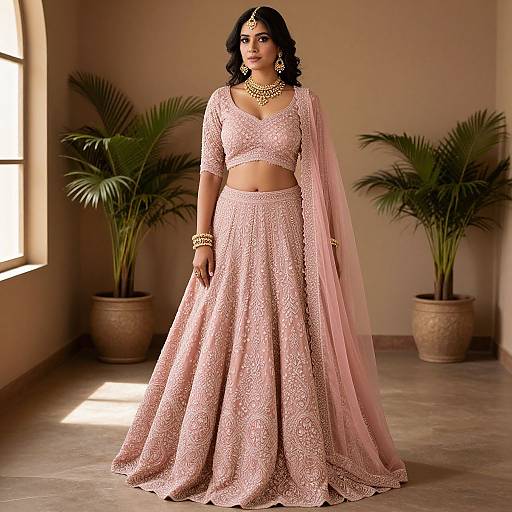 Elegant Woman in Blush-Pink Lehenga