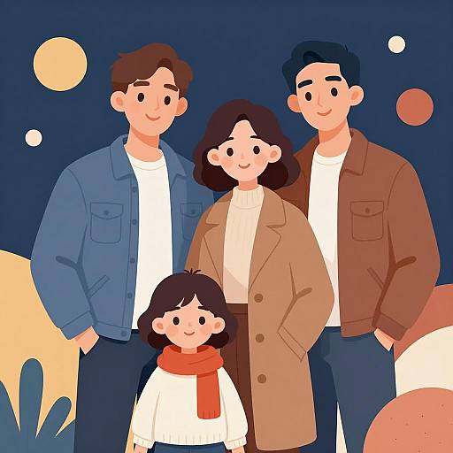 Digital Illustration of a Family with Four Members