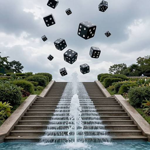 Surreal Staircase with Floating Dice