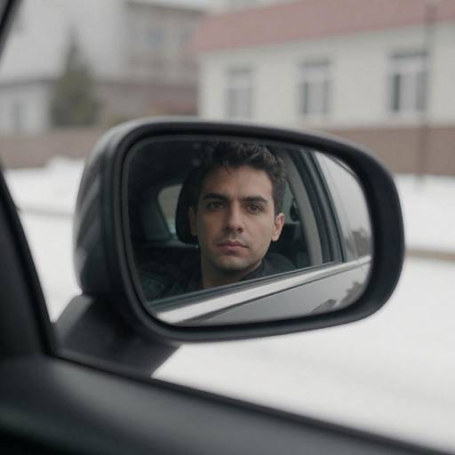Serious Man Reflected in Car Mirror