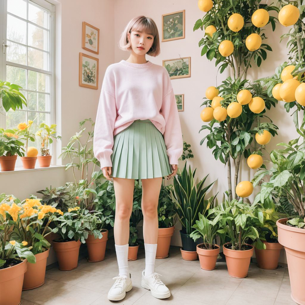 Playful Kawaii Fashion in Indoor Garden