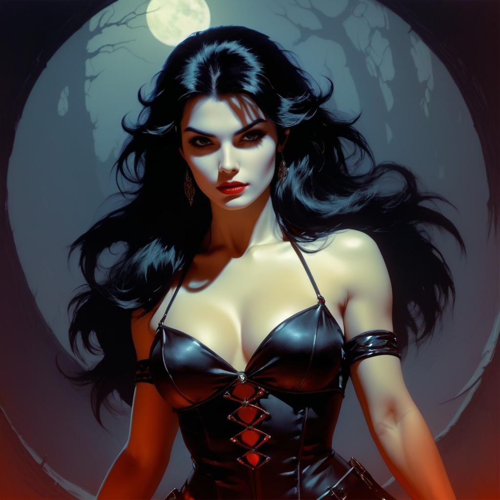 Enchanting Female Vampire in Frazetta Style