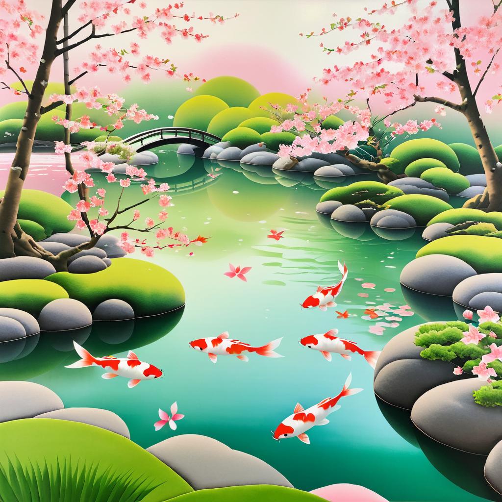 Tranquil Japanese Garden with Cherry Blossoms