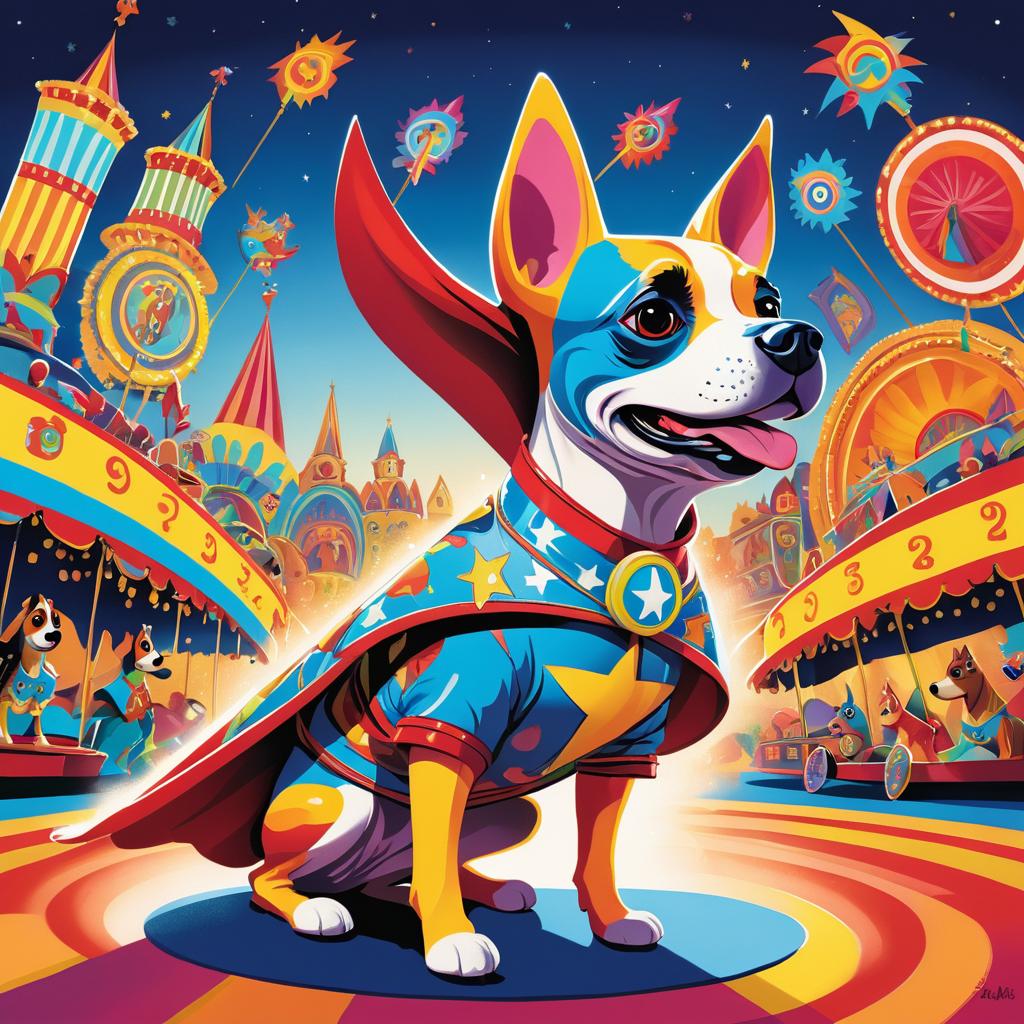 Superhero Dog in Colorful Carnival Art