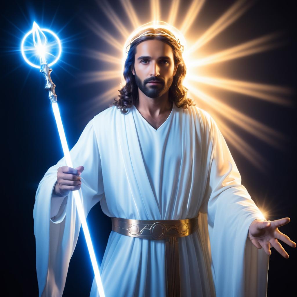 Divine Radiance: Jesus with Glowing Staff