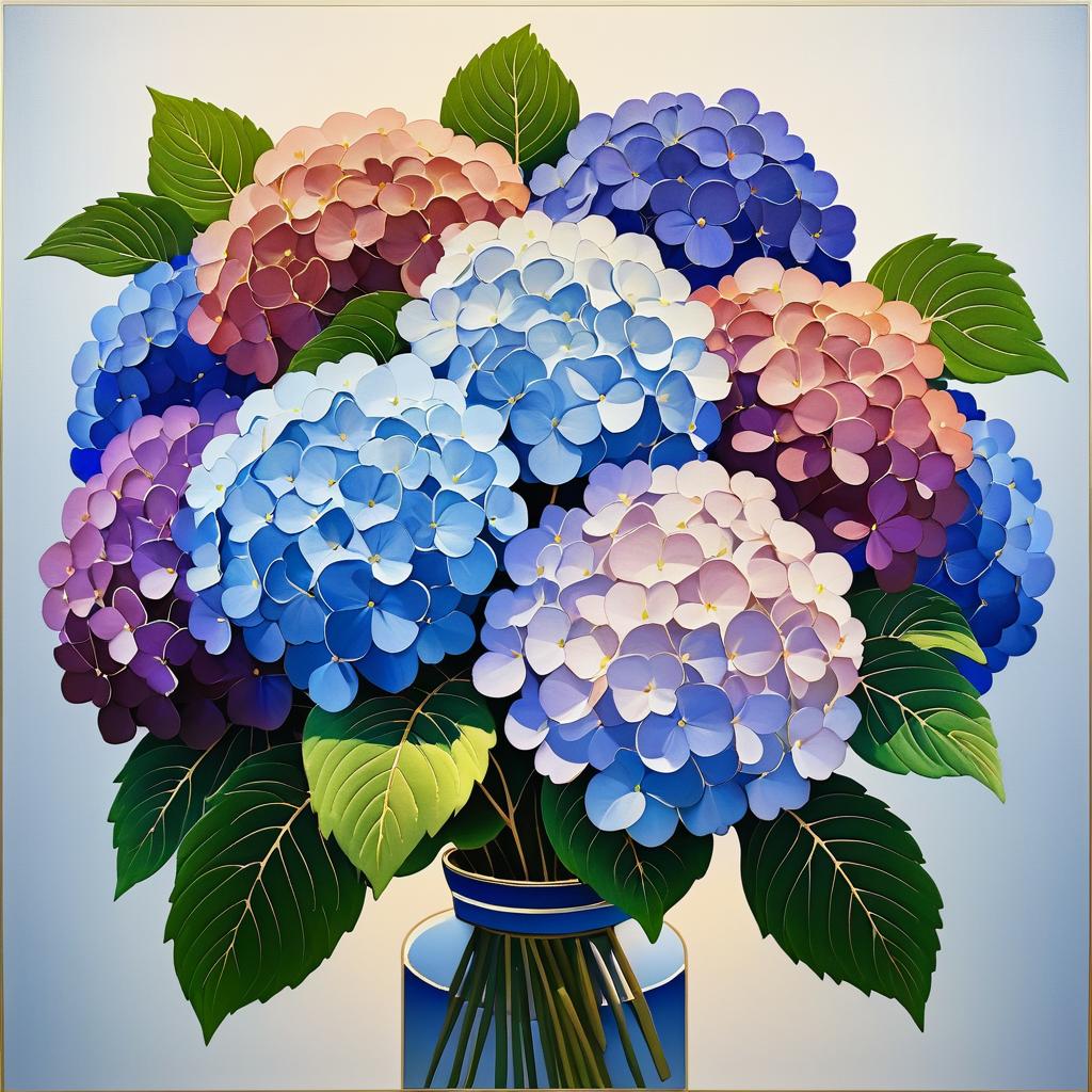 Vibrant Hydrangea Bouquet in Hokusai Style