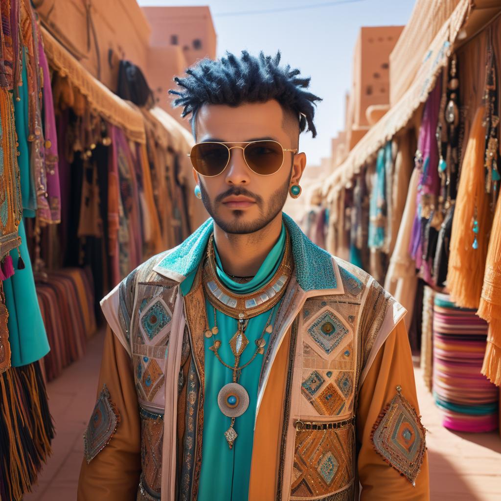 Surreal Punk Poet in Marrakech Bazaar