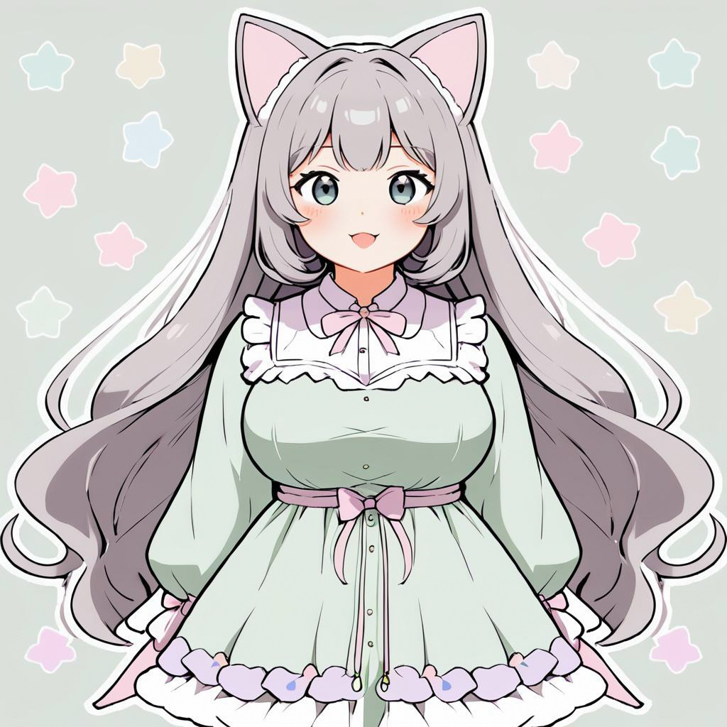 Flustered Neko Girl in Pastel Outfit