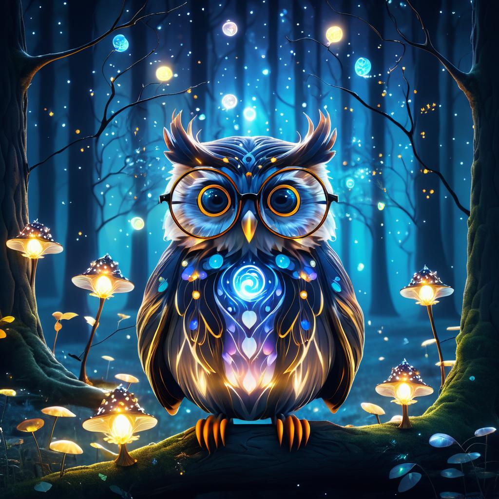 Whimsical Owl in a Moonlit Forest