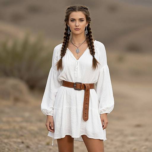 Boho Style Woman in White Dress
