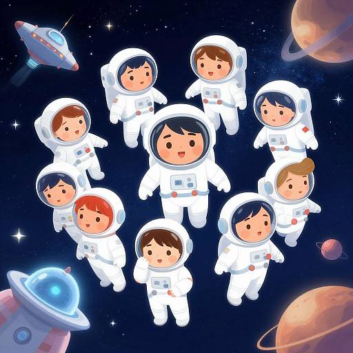Animated Kids in Space Adventure