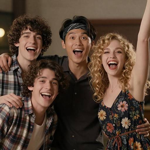 Joyful Friends Group Photo in Warm Light