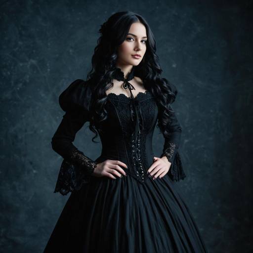 Victorian Gothic Woman in Black Dress