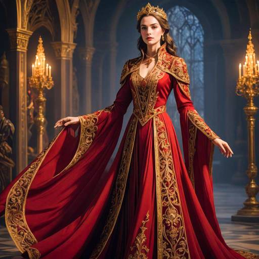 Elegant Woman in Medieval Scarlet Robe