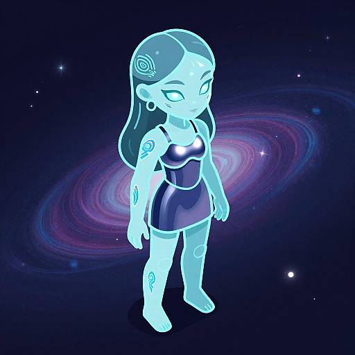 Isometric Neon Alien Girl Portrait