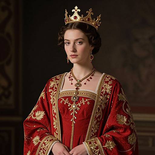 Regal Renaissance Woman in Red Gown