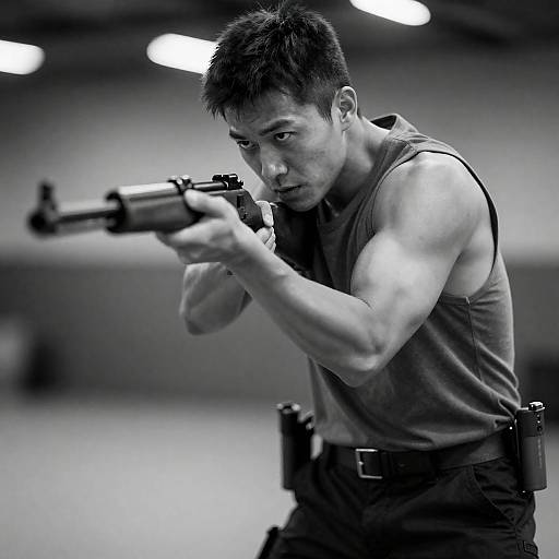 Monochrome Man Aiming Rifle Dramatically