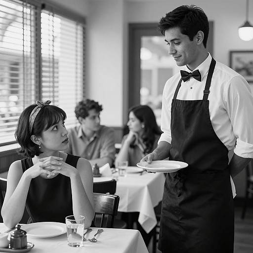 Waiter Serving Female Diner in Restaurant