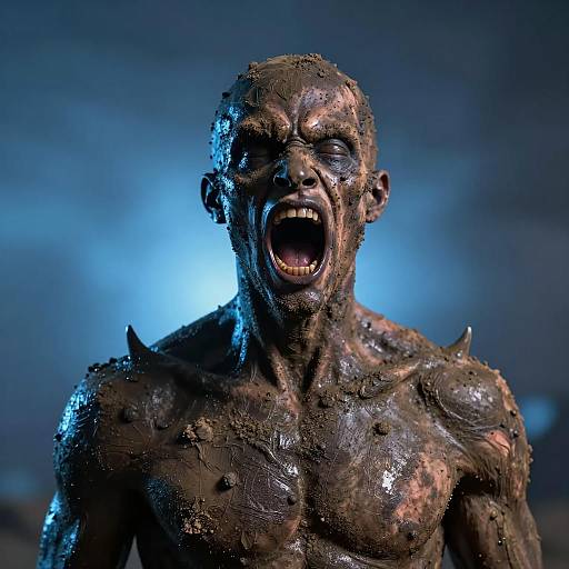 Distorted Humanoid Figure in Blue Light