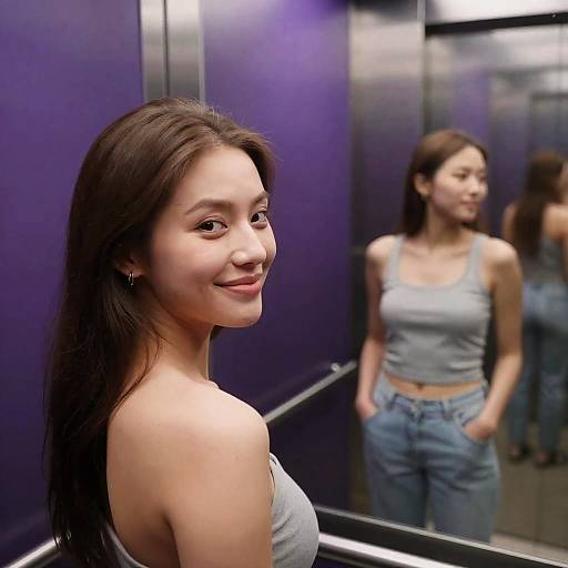 Two Friends Smiling in Elevator