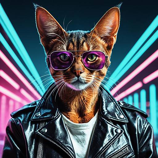 Abyssinian Cat in Neonpunk Style
