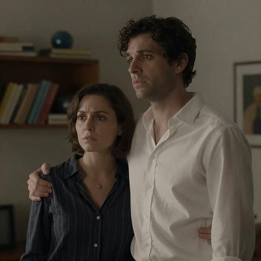 Concerned Couple in Dimly Lit Room