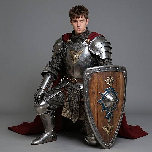 Kneeling Knight in Medieval Armor