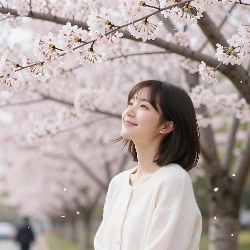 Soft Smile Under Cherry Blossoms