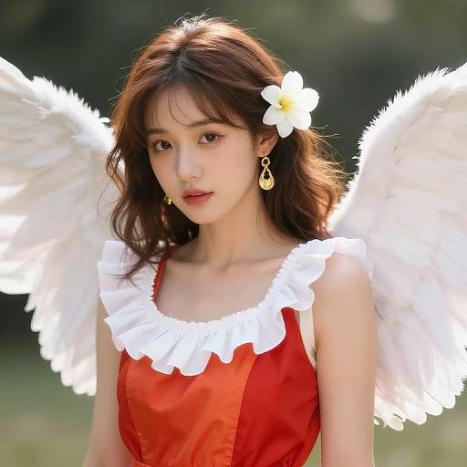 Brown-Haired Angel in Fiery Dress